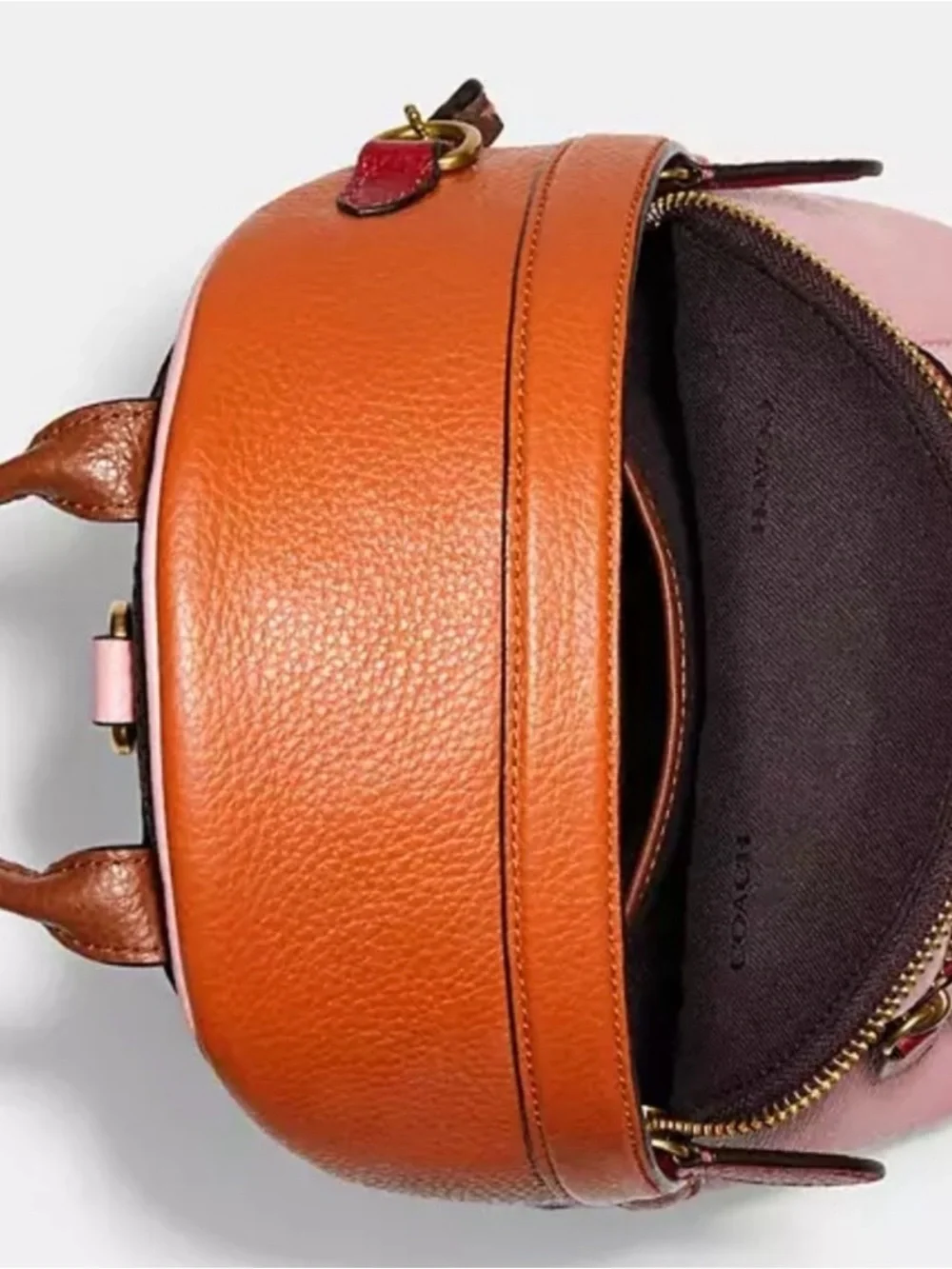 New Coach Pink and Brown Pebbled Leather Mini Backpack